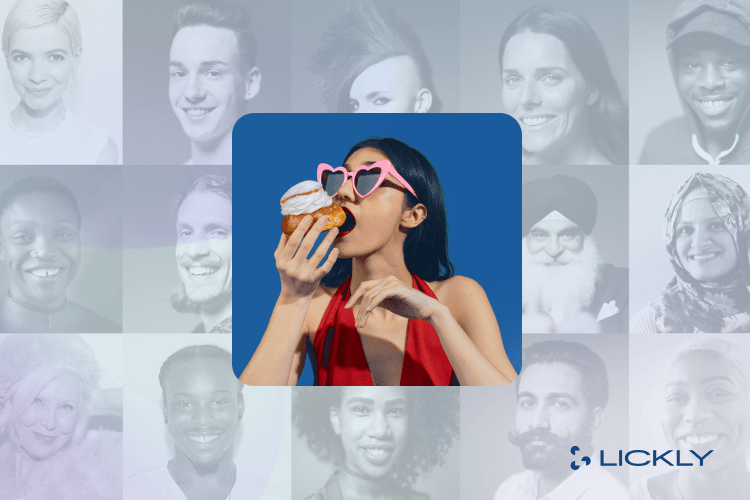 A food influencer surrounded by her diverse audience behind her.