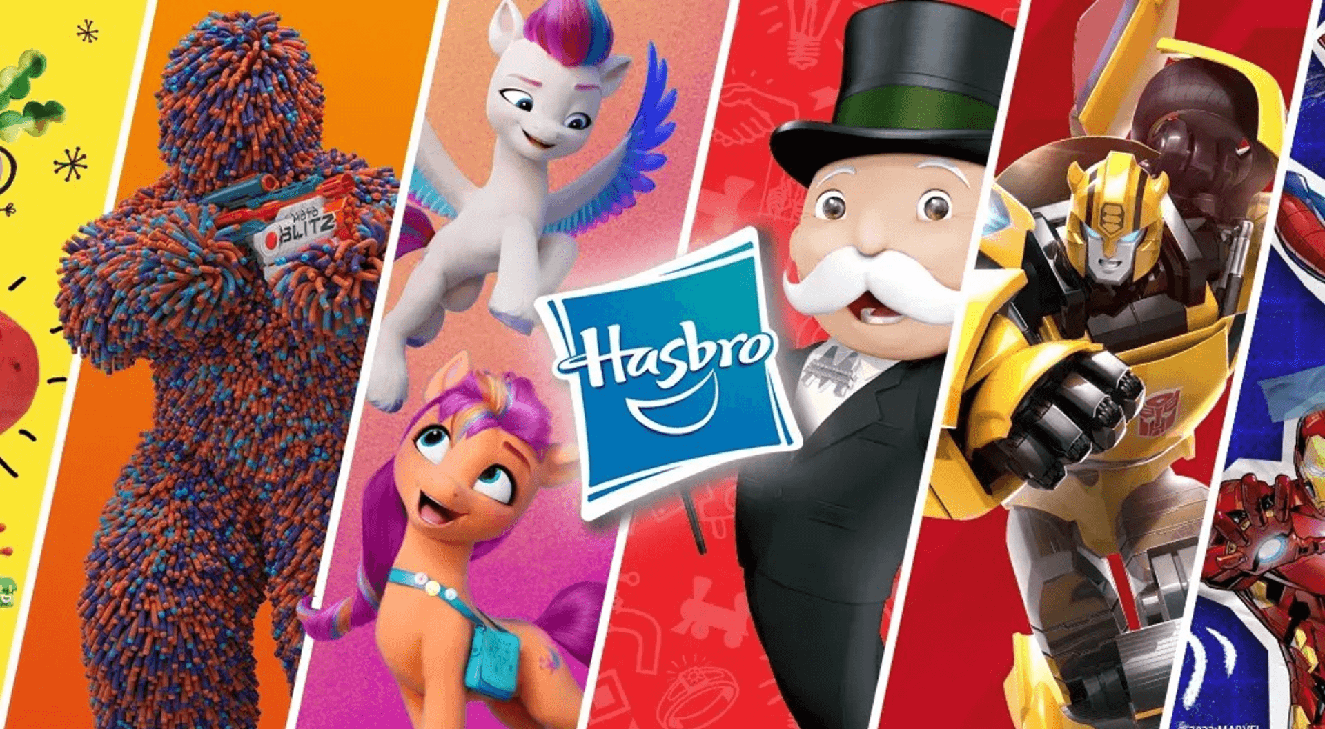 Hasbro logo surrounded by game characters
