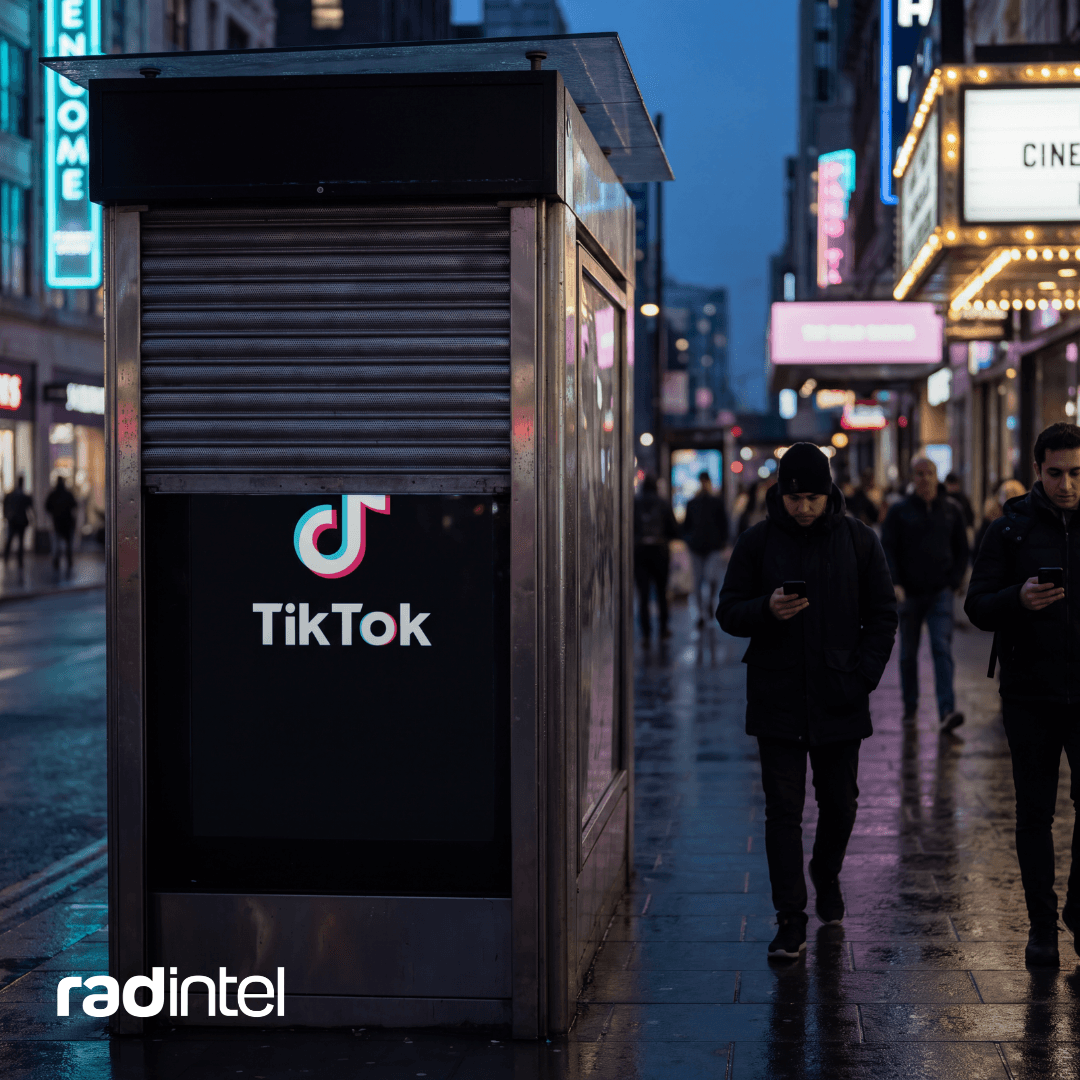 TikTok ad on a street corner being shuttered, similar to how Meta is banning TikTok ads.