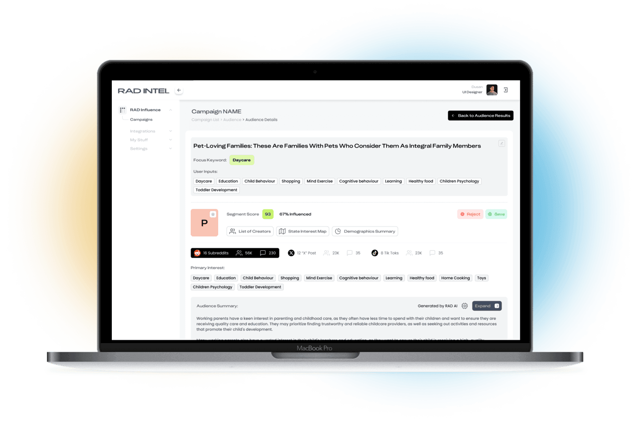Rad Intel dashboard on a laptop