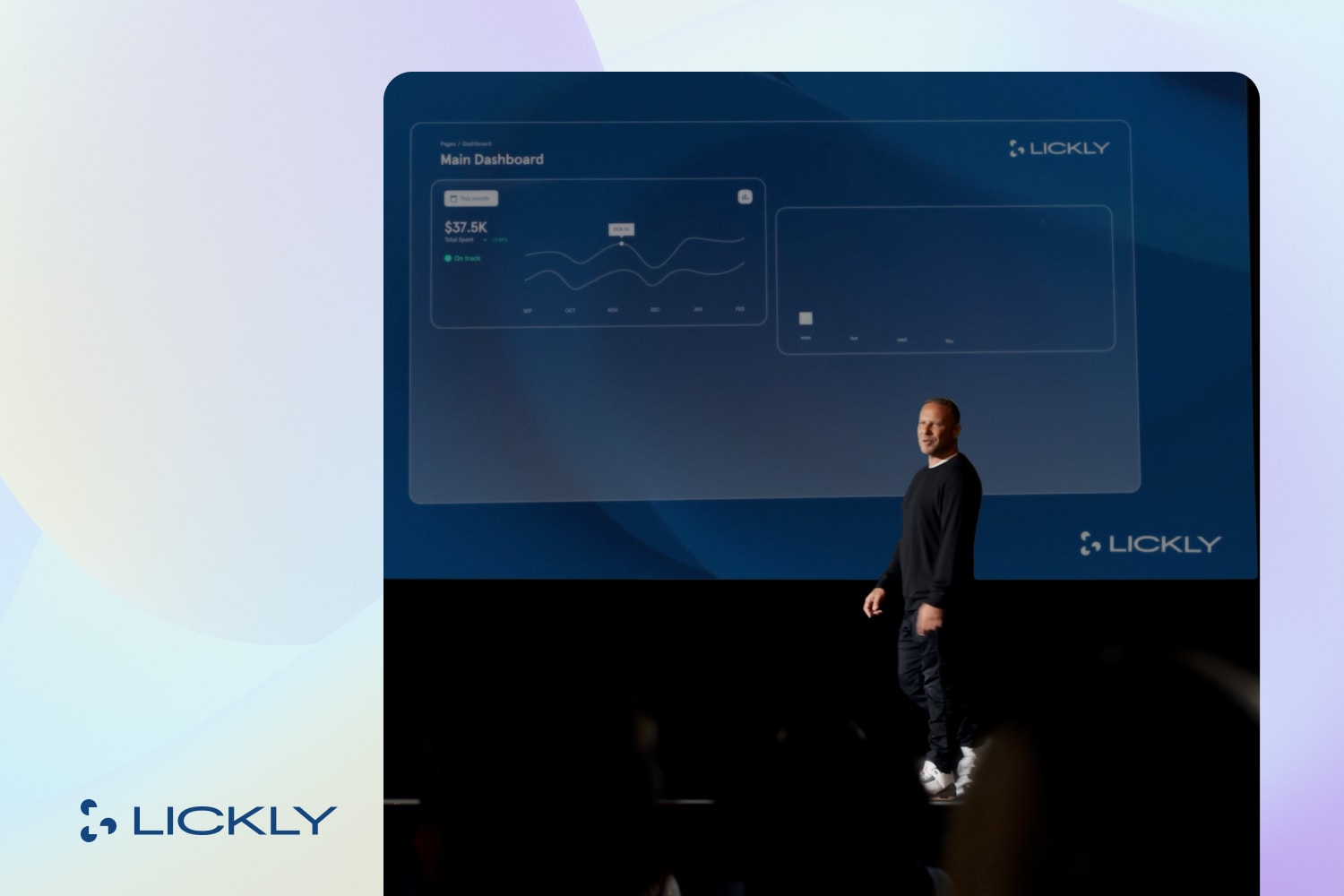Lickly logo with presentation screen with man.