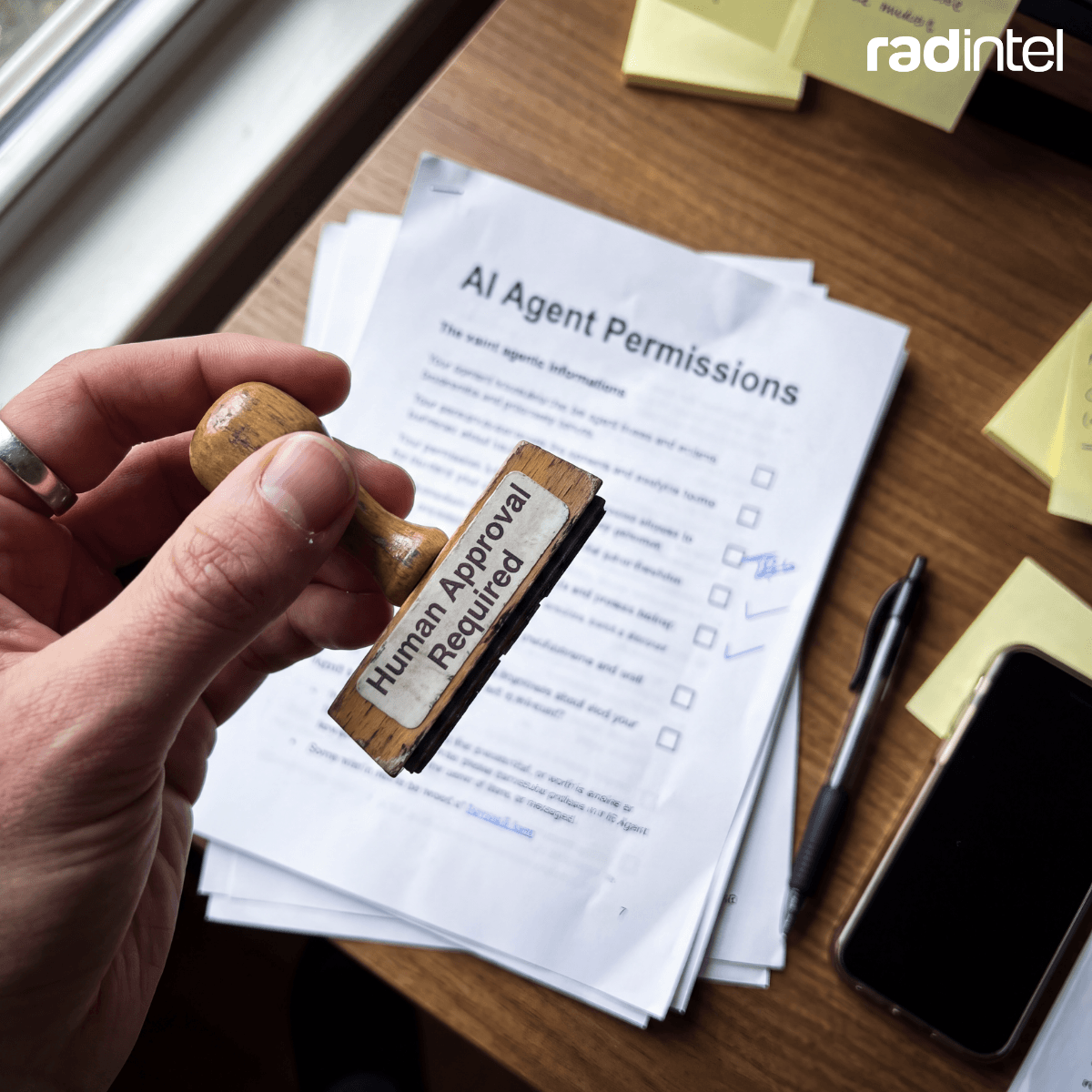AI Agent Permission papers waiting to get stamped with Human Approval Required stamp.