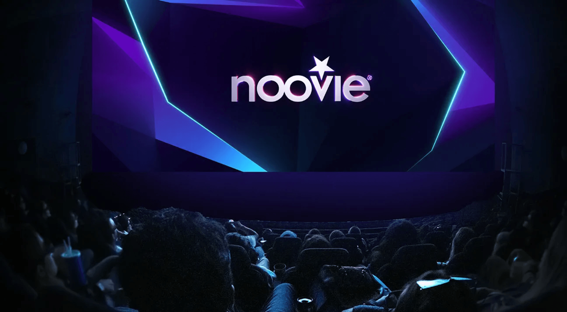 Noovie logo on a theater screen