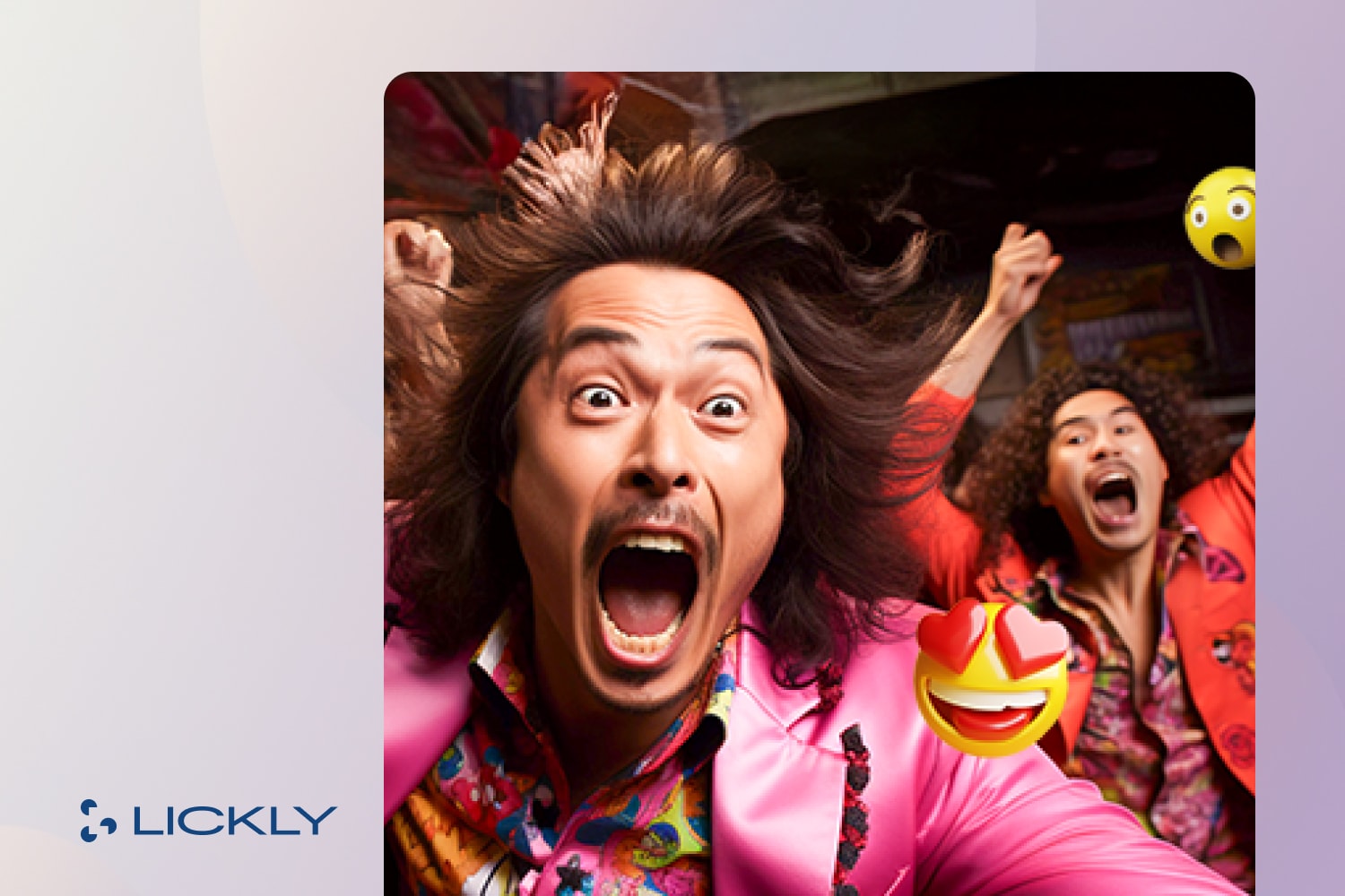 Lickly logo with two men and emoji icons.