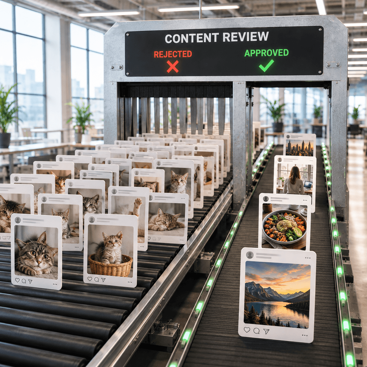 Example of AI-generated images being rejected and human content being accepted by social media detectors.