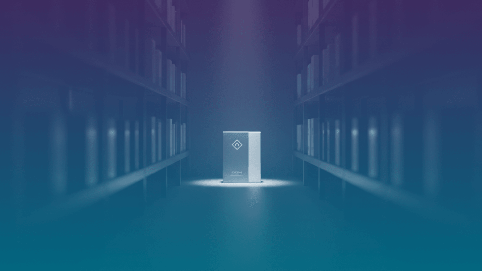 Blurry shelves spotlighting book.