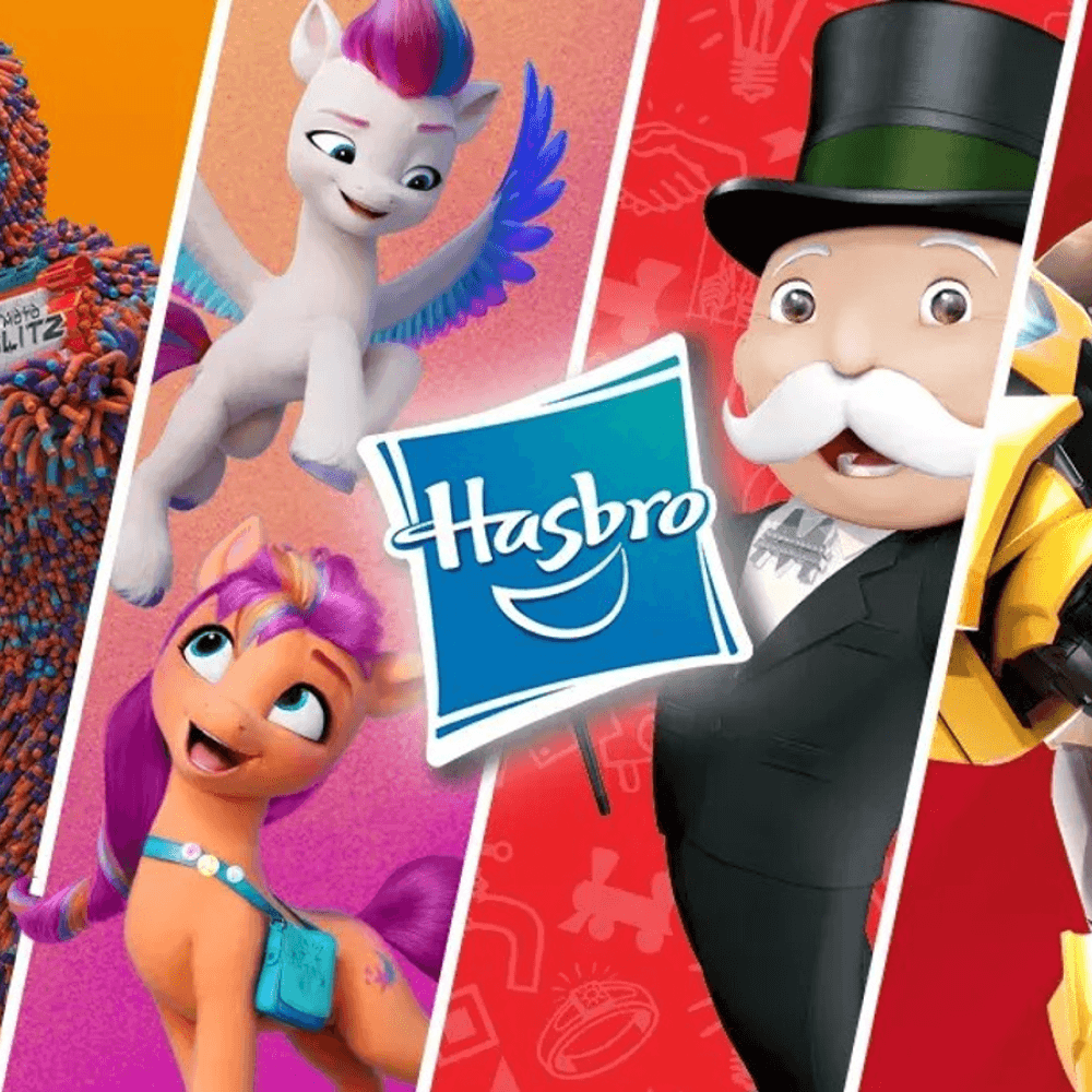 Hasbro logo surrounded by game characters