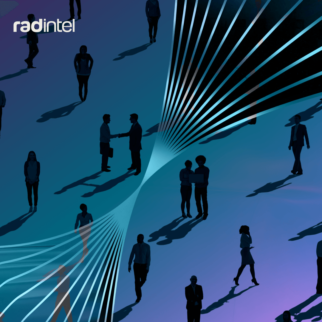 Influencer sitting together with RAD Intel branding and coloring.