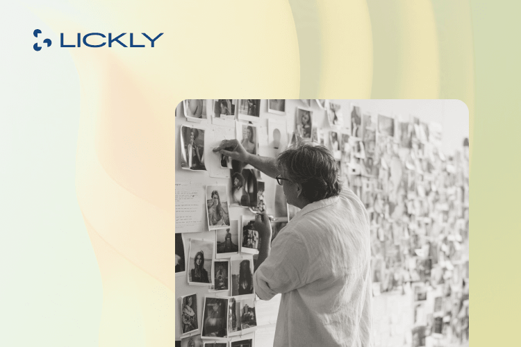Man looking at influencer marketing creator images to decide who to use for his marketing campaign.