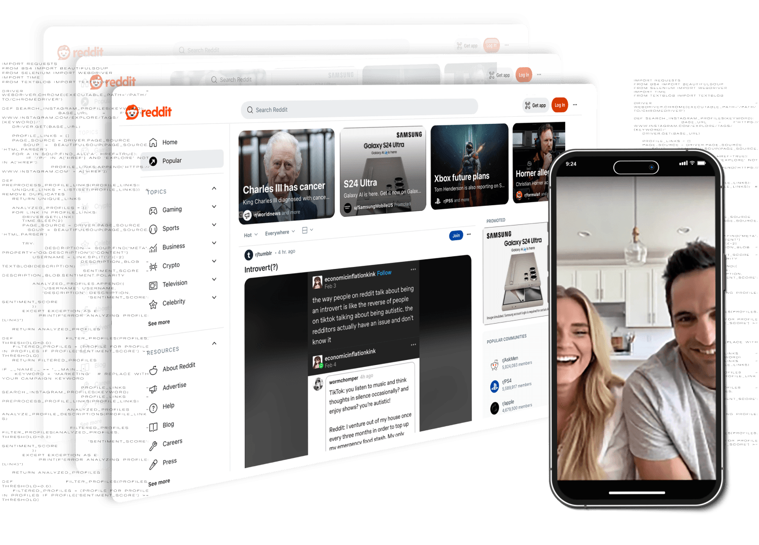 Reddit screens and influencers