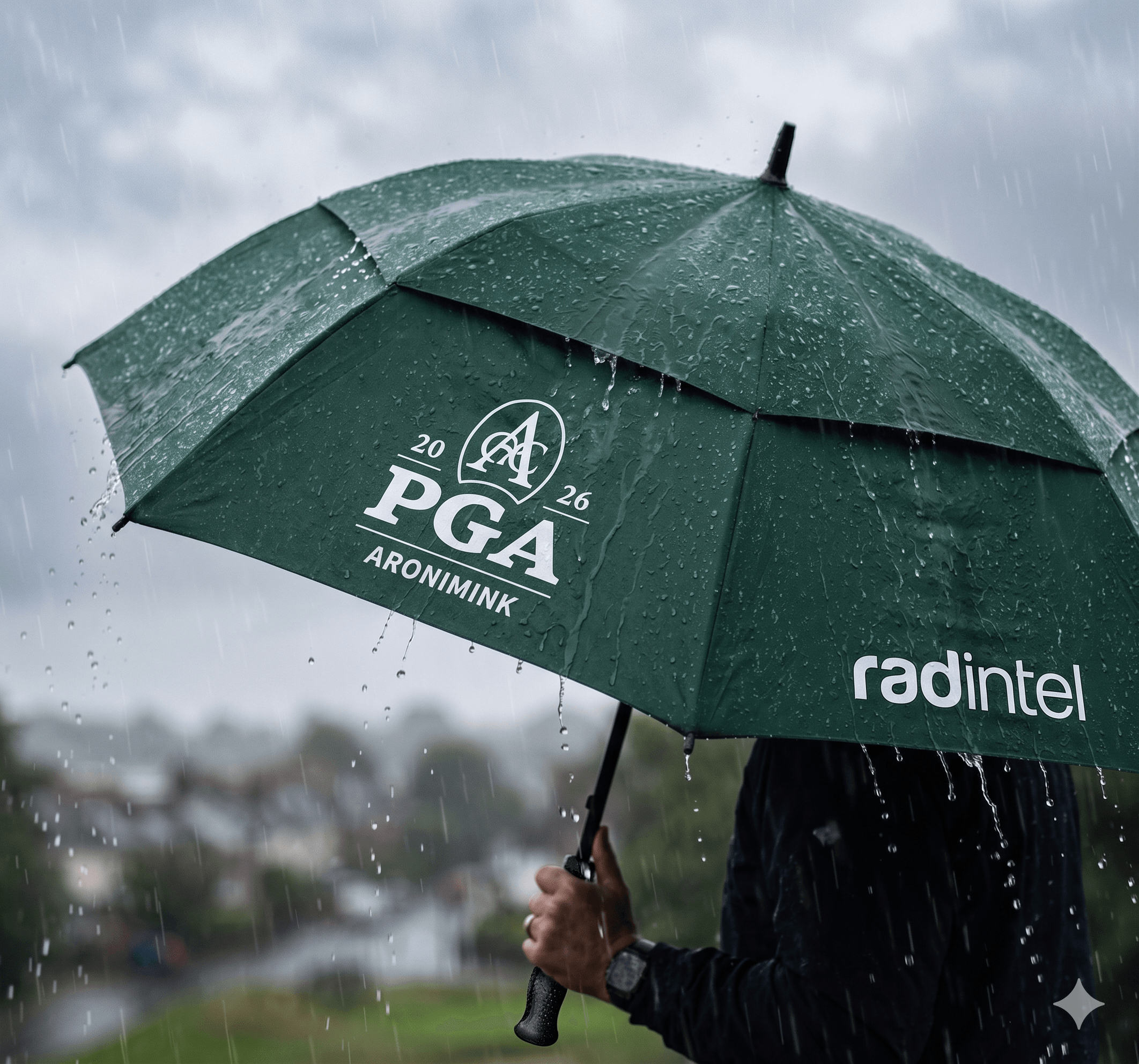 AI mockup image of RAD Intel umbrellas for PGA Championship