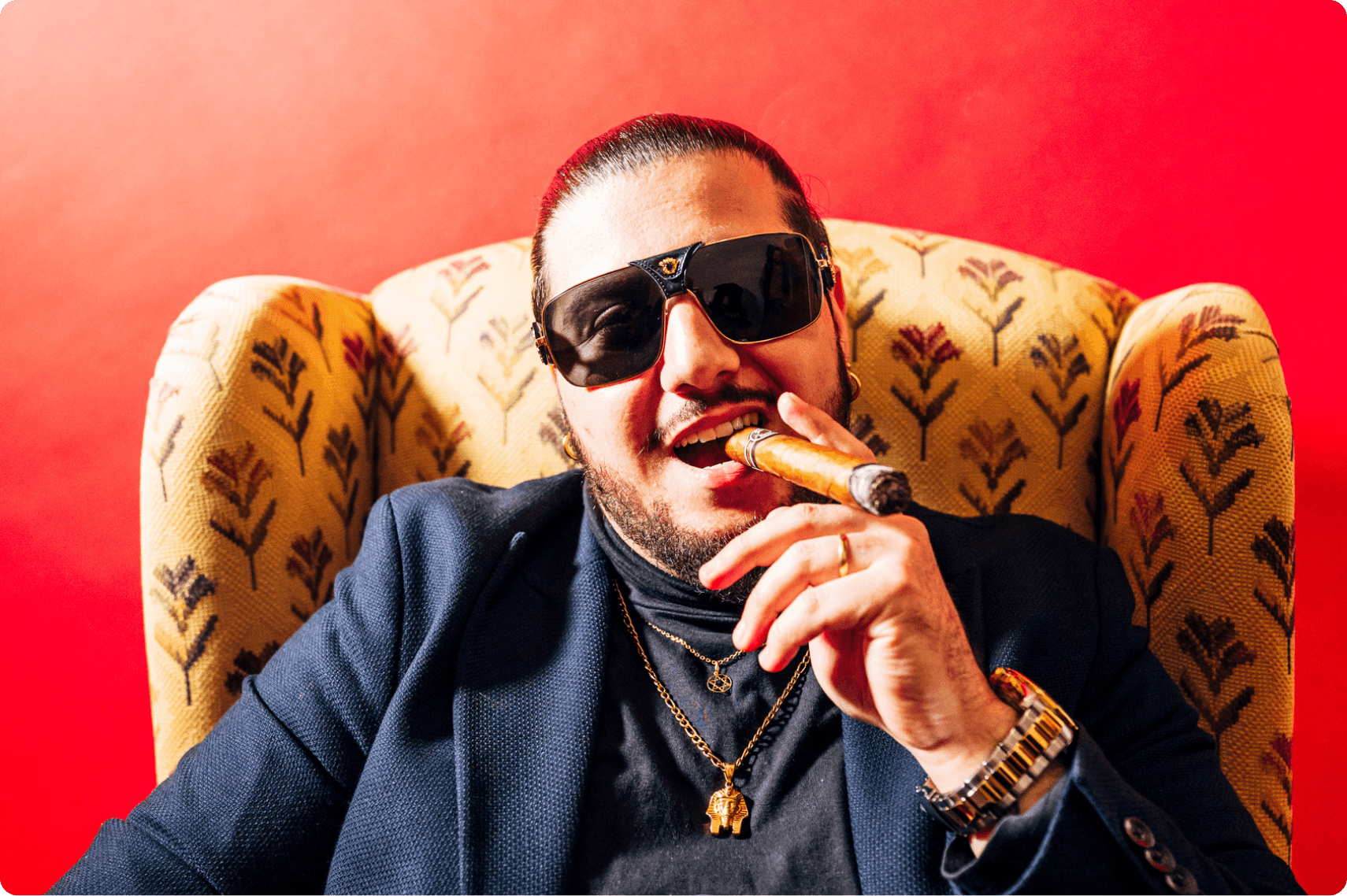 A person smoking a cigar