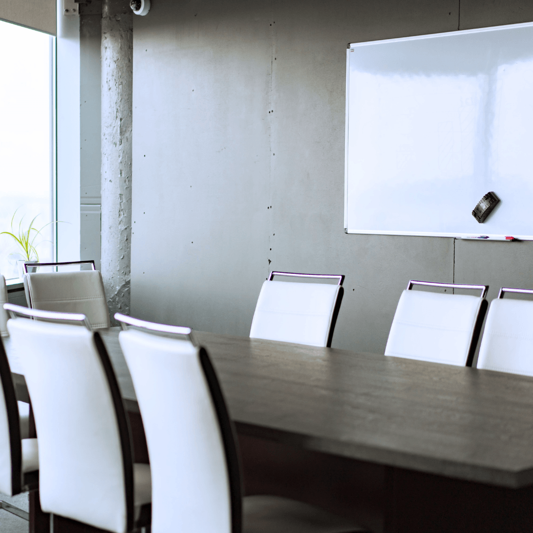 An empty meeting room, no discussion is taking place or data is being reviewed.