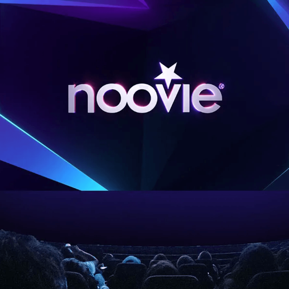 Noovie logo on a theater screen