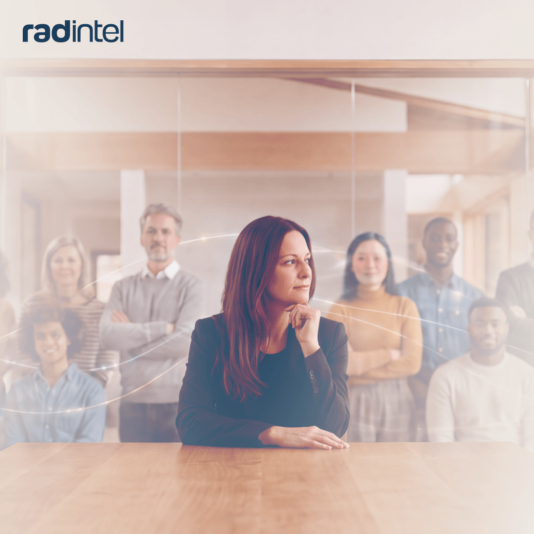 Maria Brown, CMO of RAD Intel, sitting at a desk.