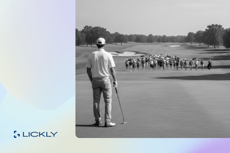 Golfer on golf green, Lickly branded image.