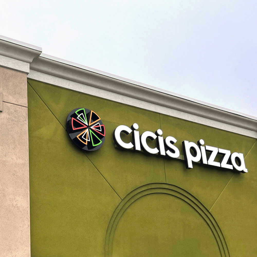 Cicis Pizza logo on a building